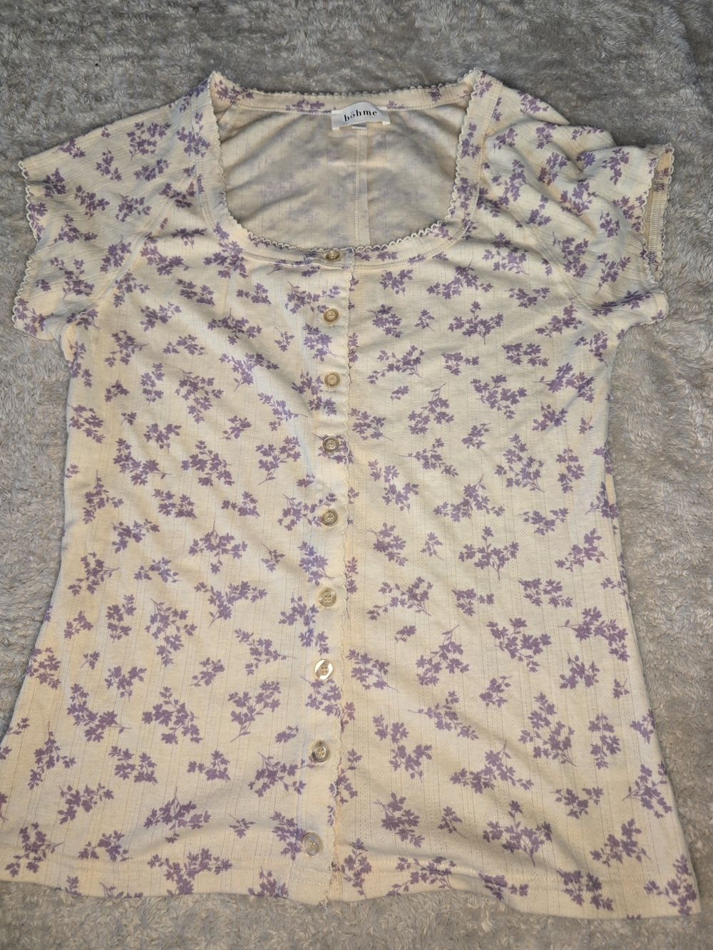 böhme floral ribbed button front tee